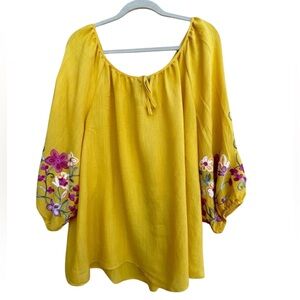 Olivia & Martin 3X Embroidered Scoop Boho Top